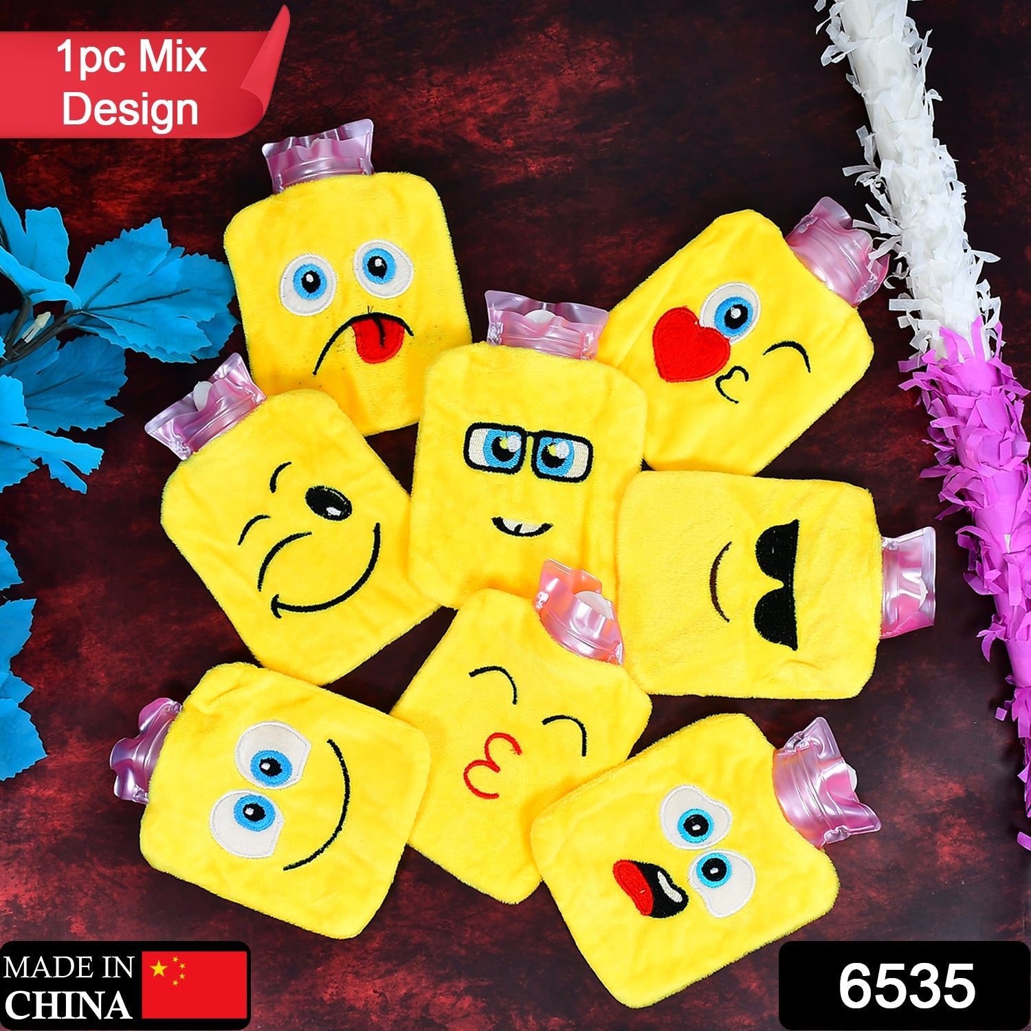 6535 1pc Mix Emoji designs small Hot Water Bag with Cover for Pain Relief, Neck, Shoulder Pain and Hand, Feet Warmer, Menstrual Cramps. DeoDap 6535 1pc Mix Emoji designs small Hot Water Bag with Cover for Pain Relief, Neck, Shoulder Pain and Hand, Feet Warmer, Menstrual Cramps. DeoDap